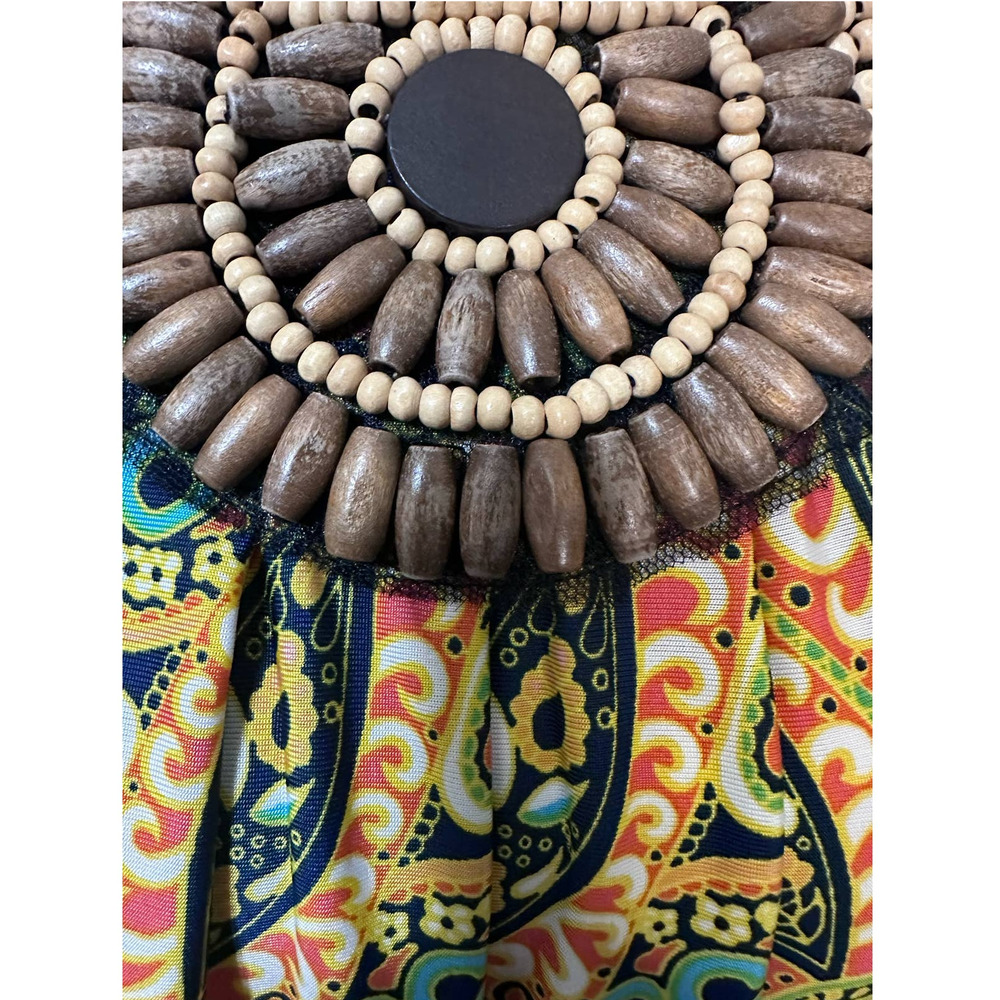 Boho Paisley Print Sleeveless Dress Wooden Beaded Neckline XL (Measured) - Picture 4 of 6